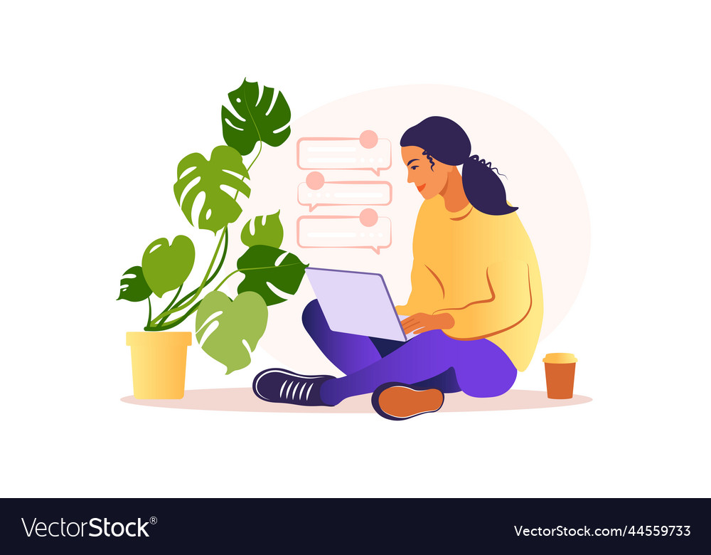 Woman sitting with laptop concept for working Vector Image