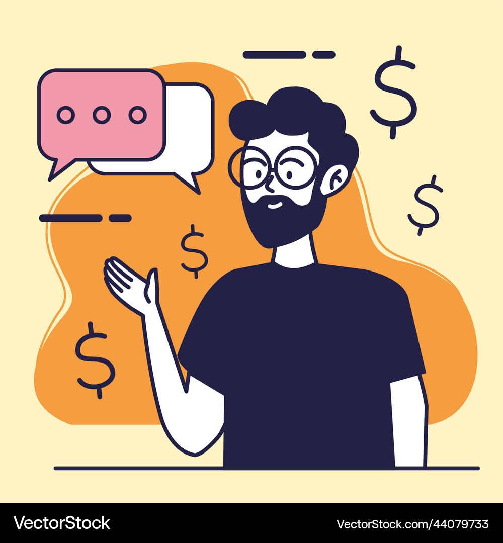 Young man with speech bubbles Royalty Free Vector Image