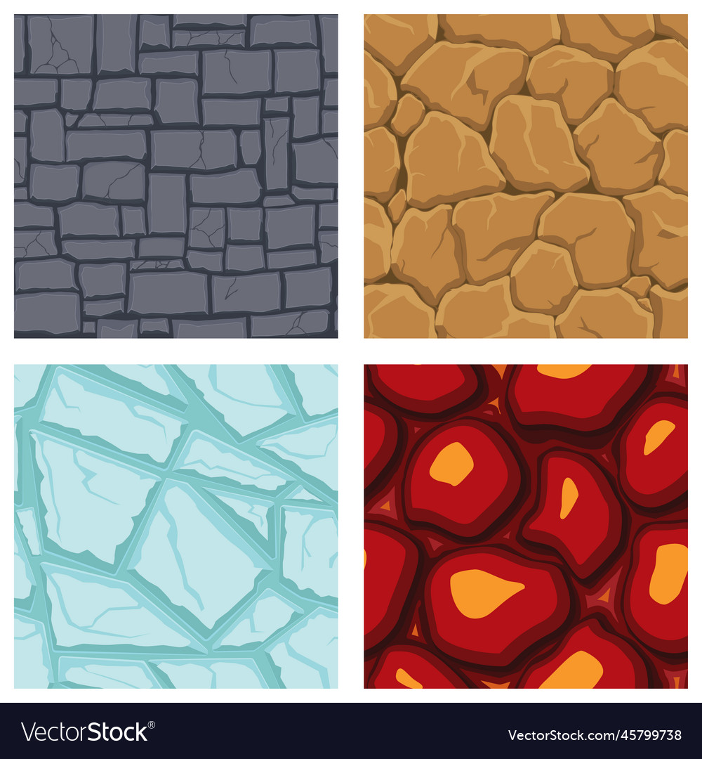 Cartoon game textures lava ice rocks and brick Vector Image