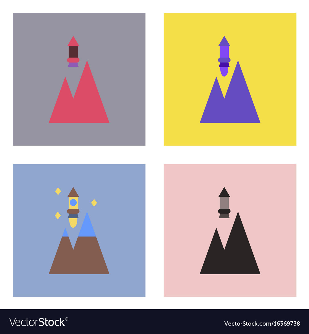 Flat icon design collection rocket and pyramids