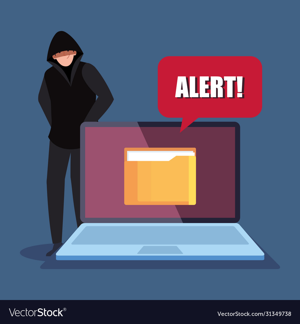 Hacker with laptop computer icon vector image Hacker with laptop computer icon