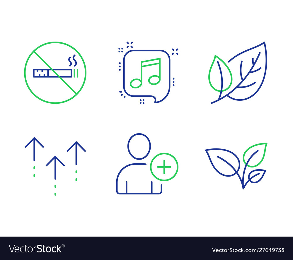 Leaf add user and swipe up icons set no smoking vector image Leaf add user and swipe up icons set no smoking