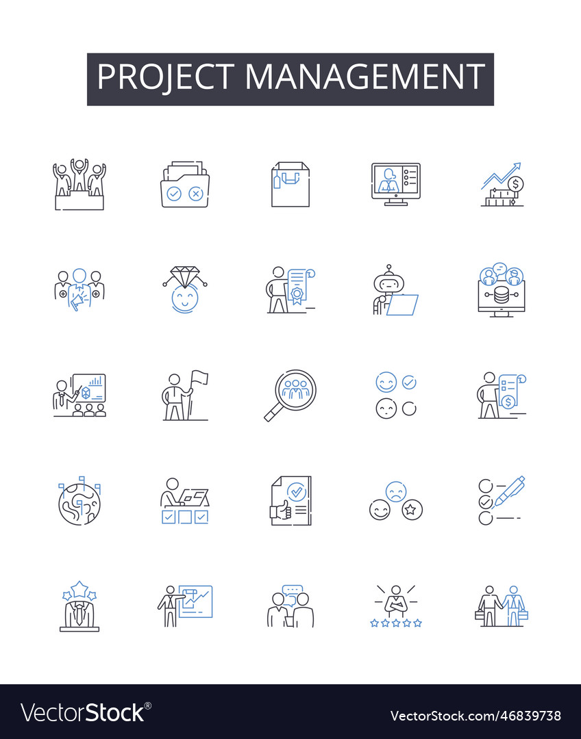 Project management line icons collection time Vector Image