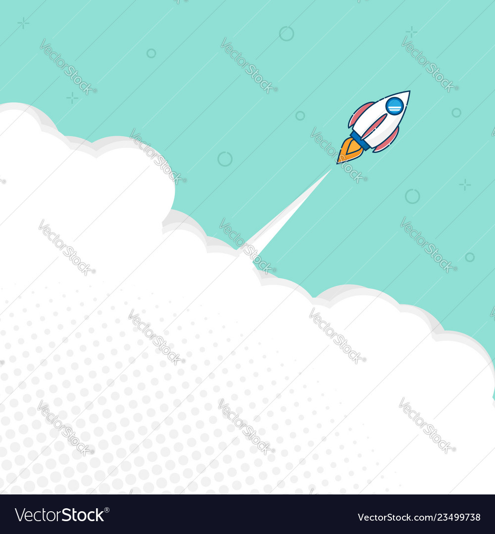 Rocket launch with space flat design background