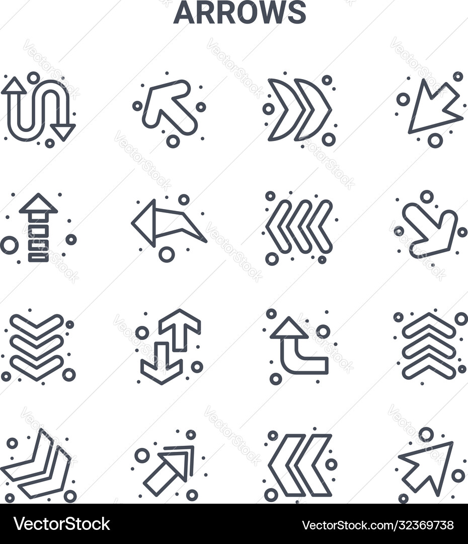 Set 16 arrows concept line icons 64x64 thin Vector Image