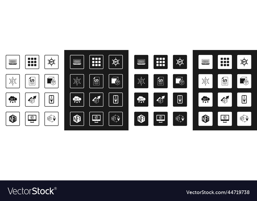 Set nft blockchain technology binary code vector image Set nft blockchain technology binary code