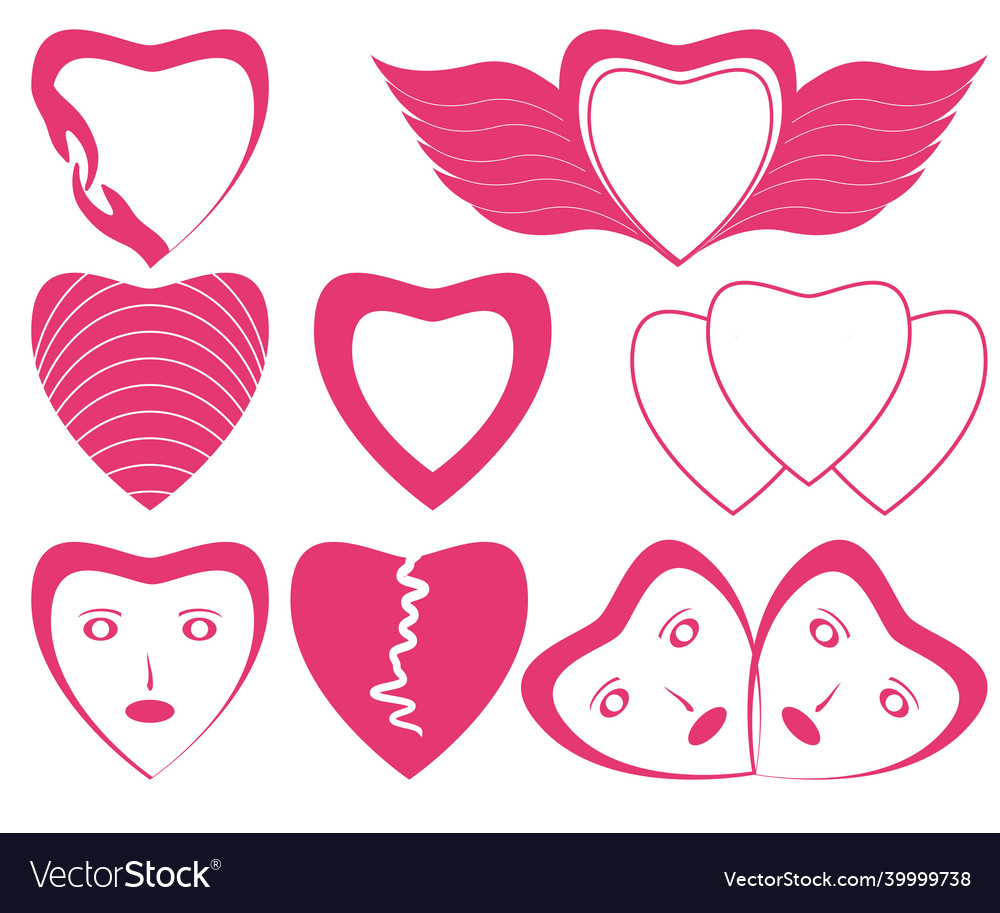 Set of various heart icon characters vector image Set of various heart icon characters