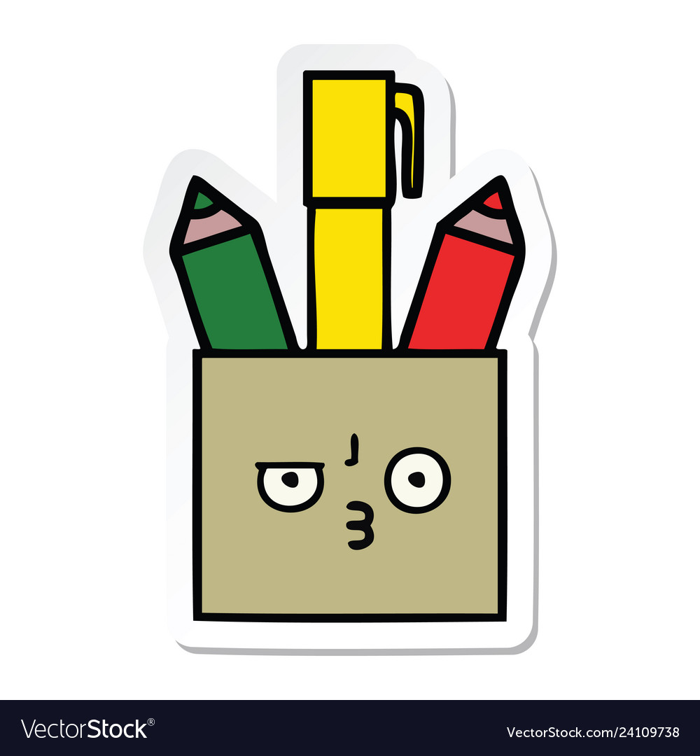 Sticker of a cute cartoon pencil pot