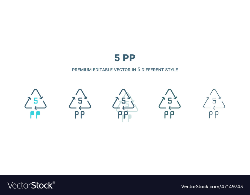 5 pp icon in different style outline filled two
