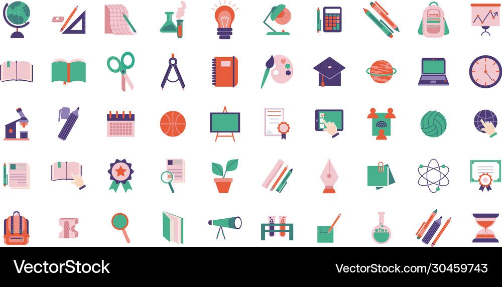 Bundle schoolflat style set icons Royalty Free Vector Image
