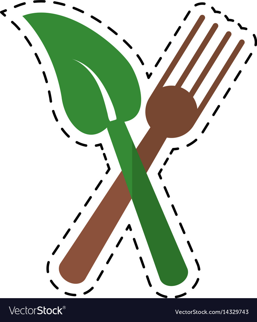 Cartoon fork leaf healthy food symbol