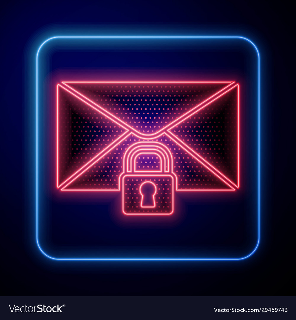 Glowing neon mail message lock password icon vector image Glowing neon mail message lock password icon