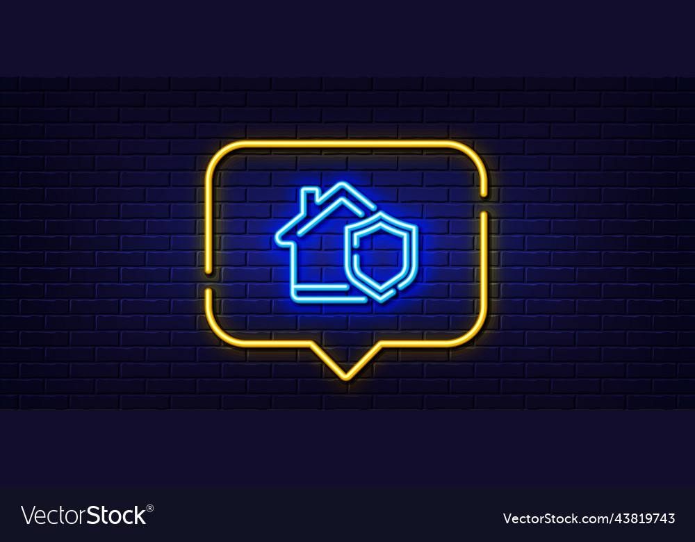 Home insurance line icon house protect sign neon