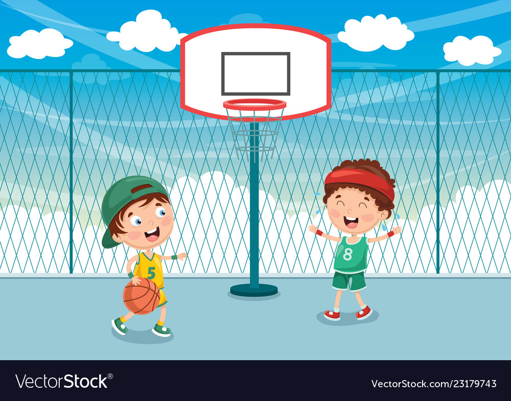 Of kid playing basketball Royalty Free Vector Image