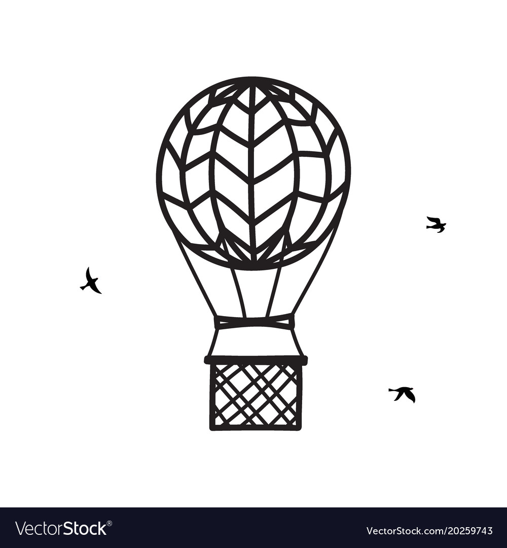 Outline hot air balloon with birds