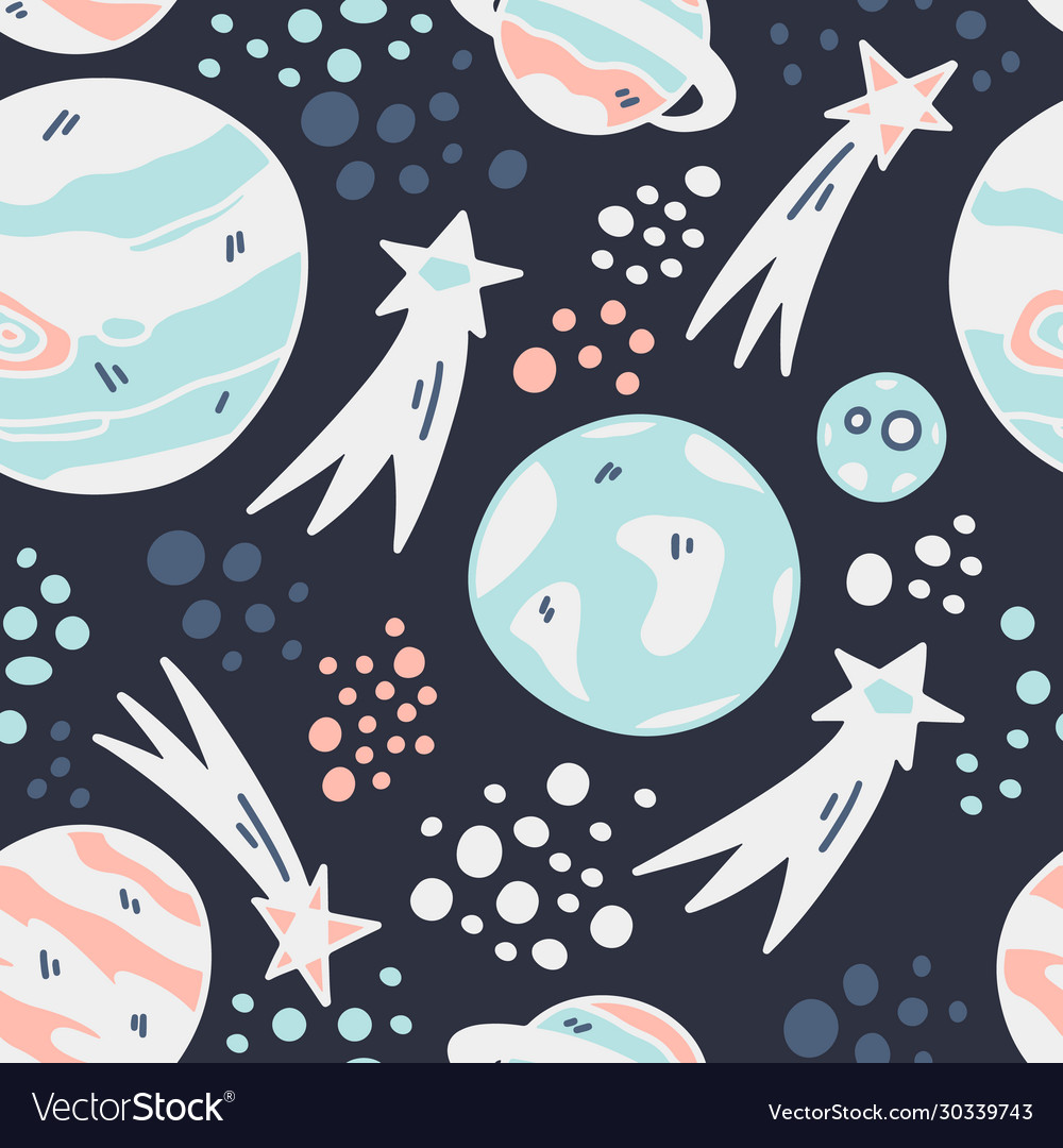 Seamless pattern with space elements on dark