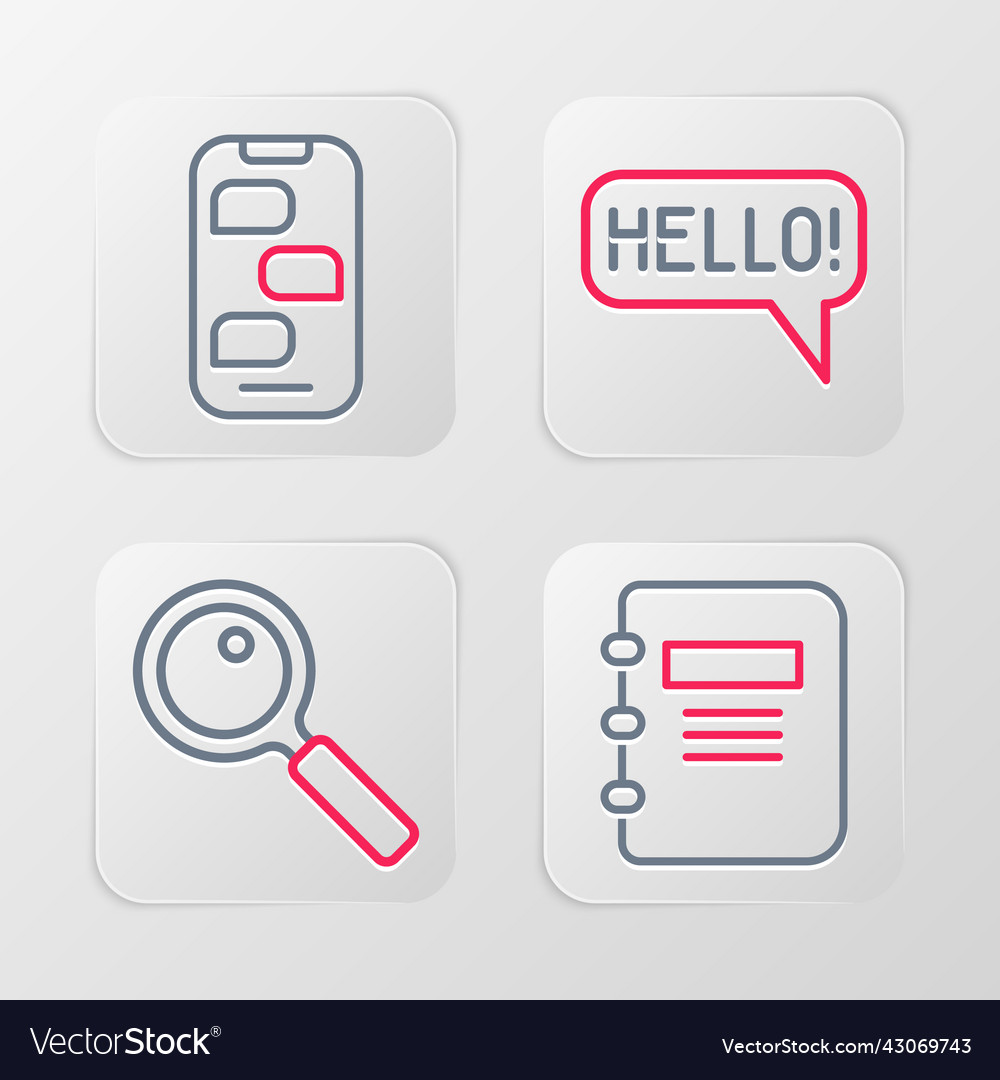 Set line notebook magnifying glass hello vector image Set line notebook magnifying glass hello