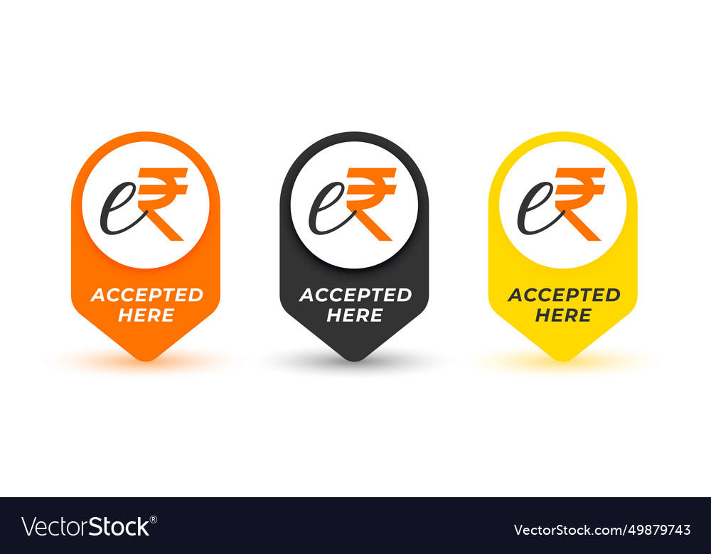 Set of indian erupi token accepted here tags