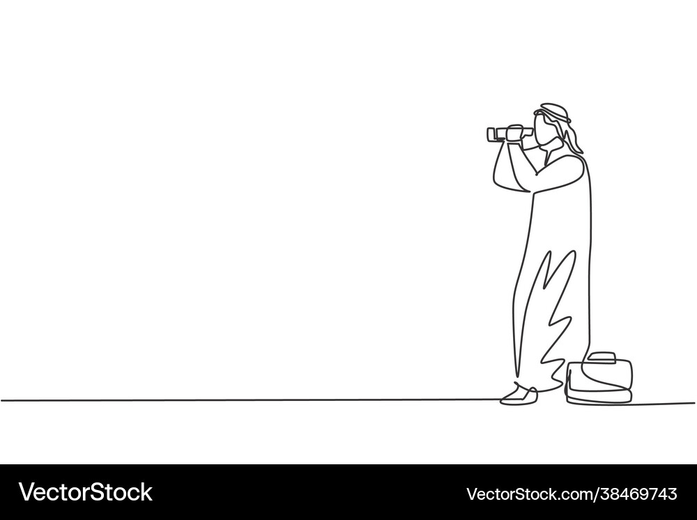 Single continuous line drawing young arab Vector Image