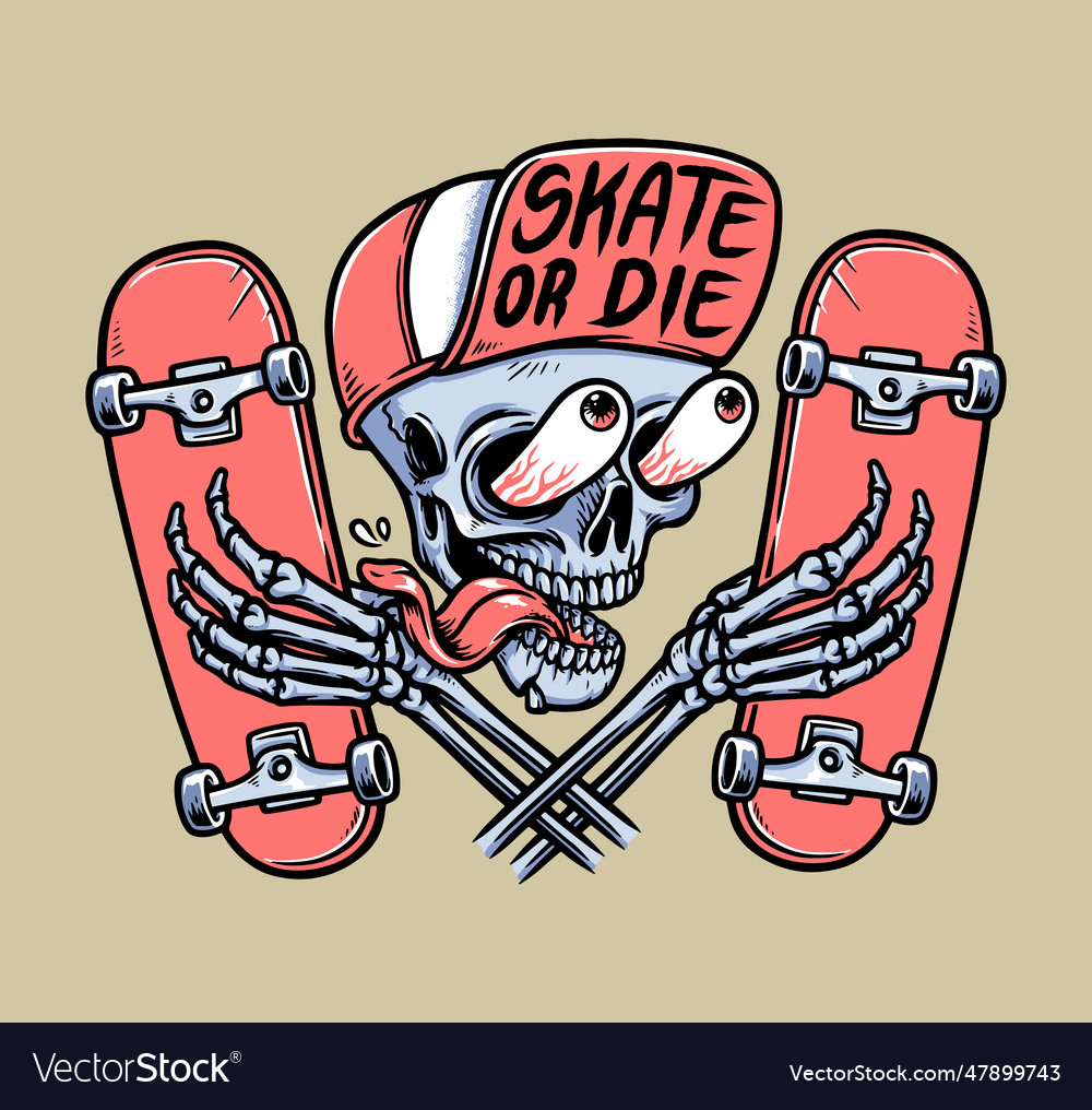 Skull is holding a skateboard Royalty Free Vector Image