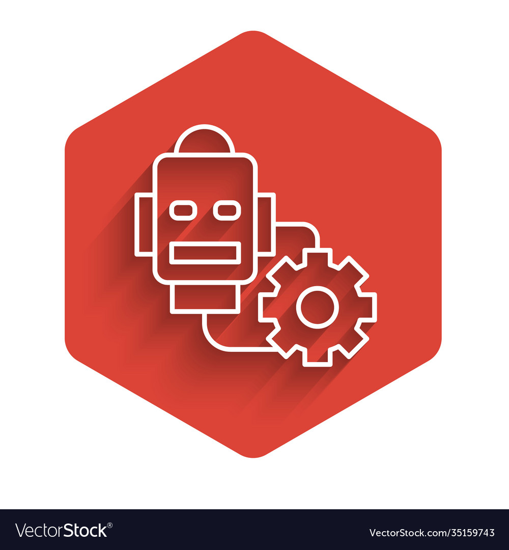 White line robot setting icon isolated with long vector image White line robot setting icon isolated with long