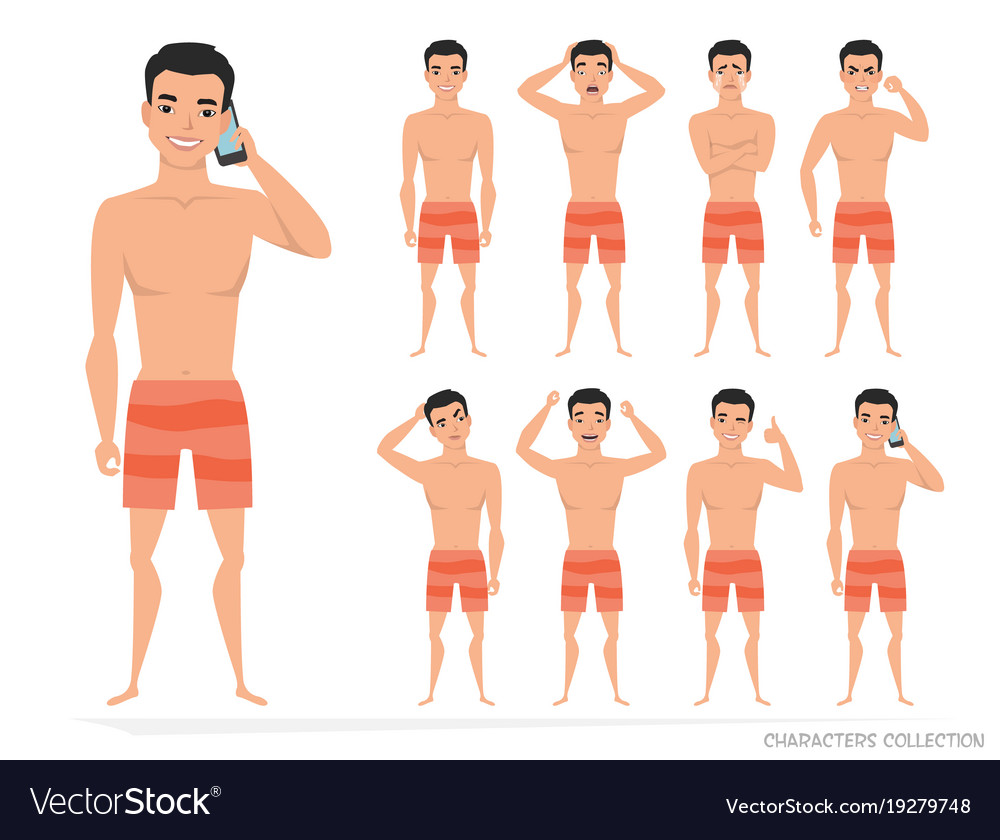 Asian man set of poses and emotions