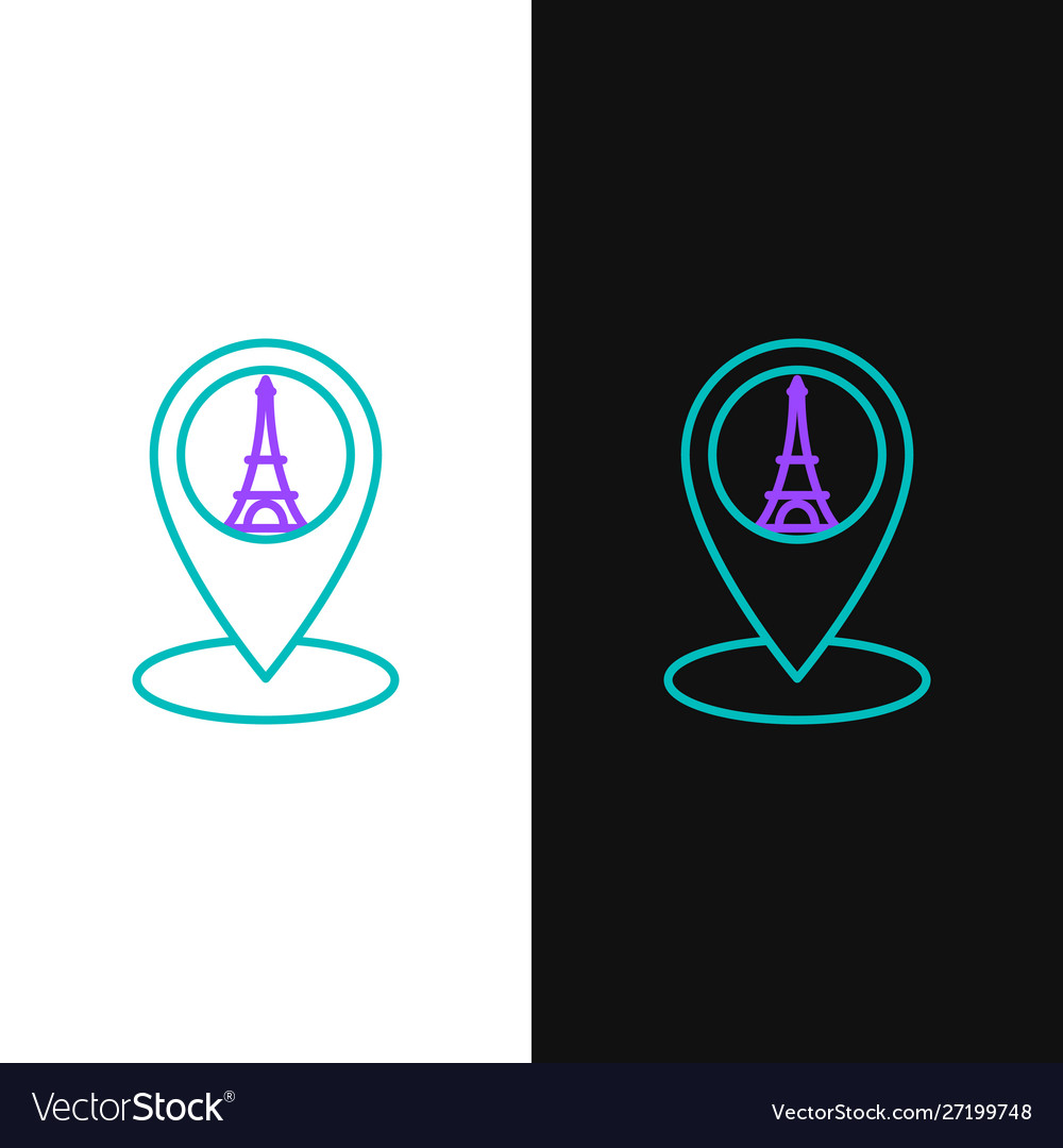 Green and purple line map pointer with eiffel vector image Green and purple line map pointer with eiffel