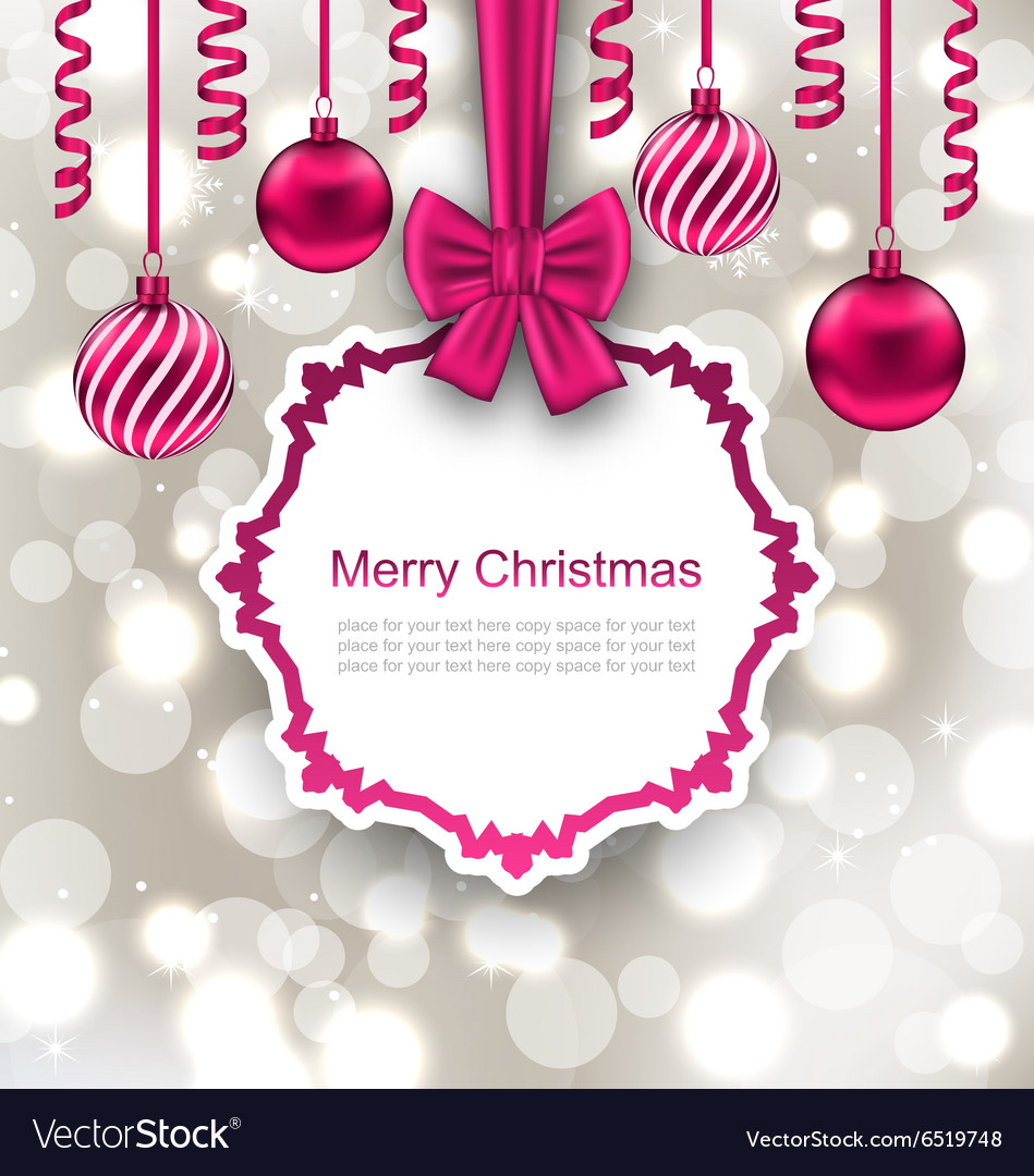 Greeting paper card with bow ribbon and christmas