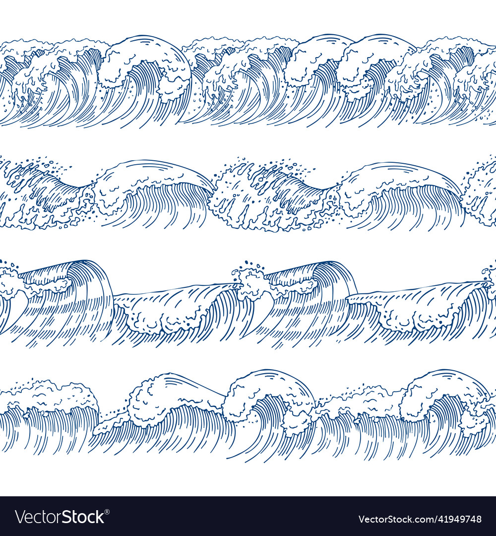 Horizontal seamless patterns with different ocean Vector Image