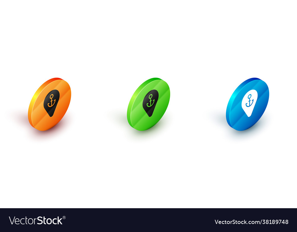 Isometric map pointer with anchor icon isolated vector image Isometric map pointer with anchor icon isolated