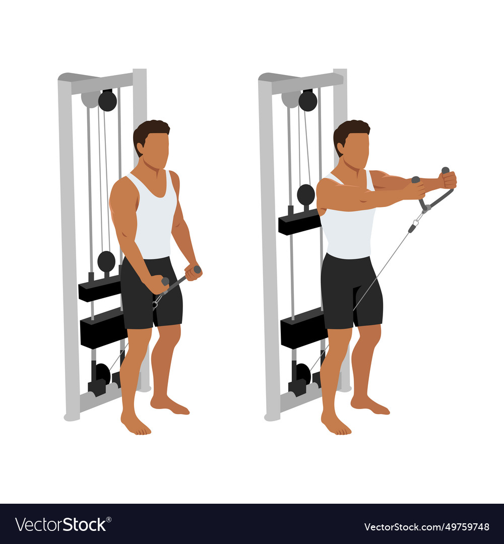 Man doing cable rope front raise exercise Vector Image
