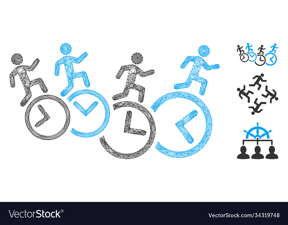 Men running over clocks polygonal web mesh vector image Men running over clocks polygonal web mesh