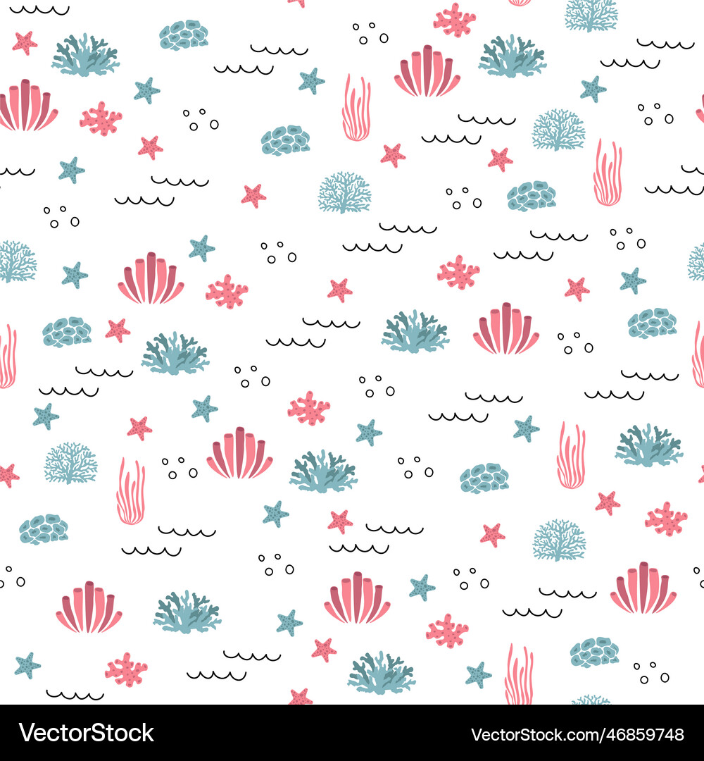 Seamless pattern with algae corals Royalty Free Vector Image