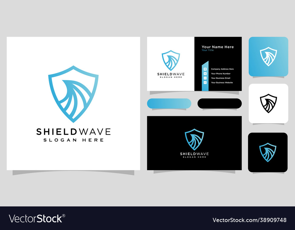 Shield wave logo design line style and business Vector Image