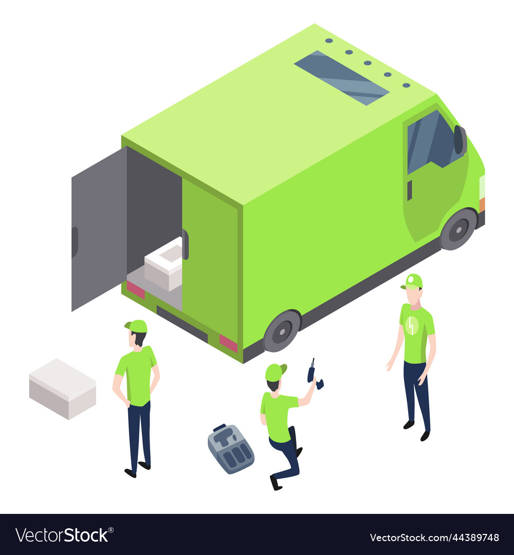 Solar cell installing team service working Vector Image Solar cell installing team service working