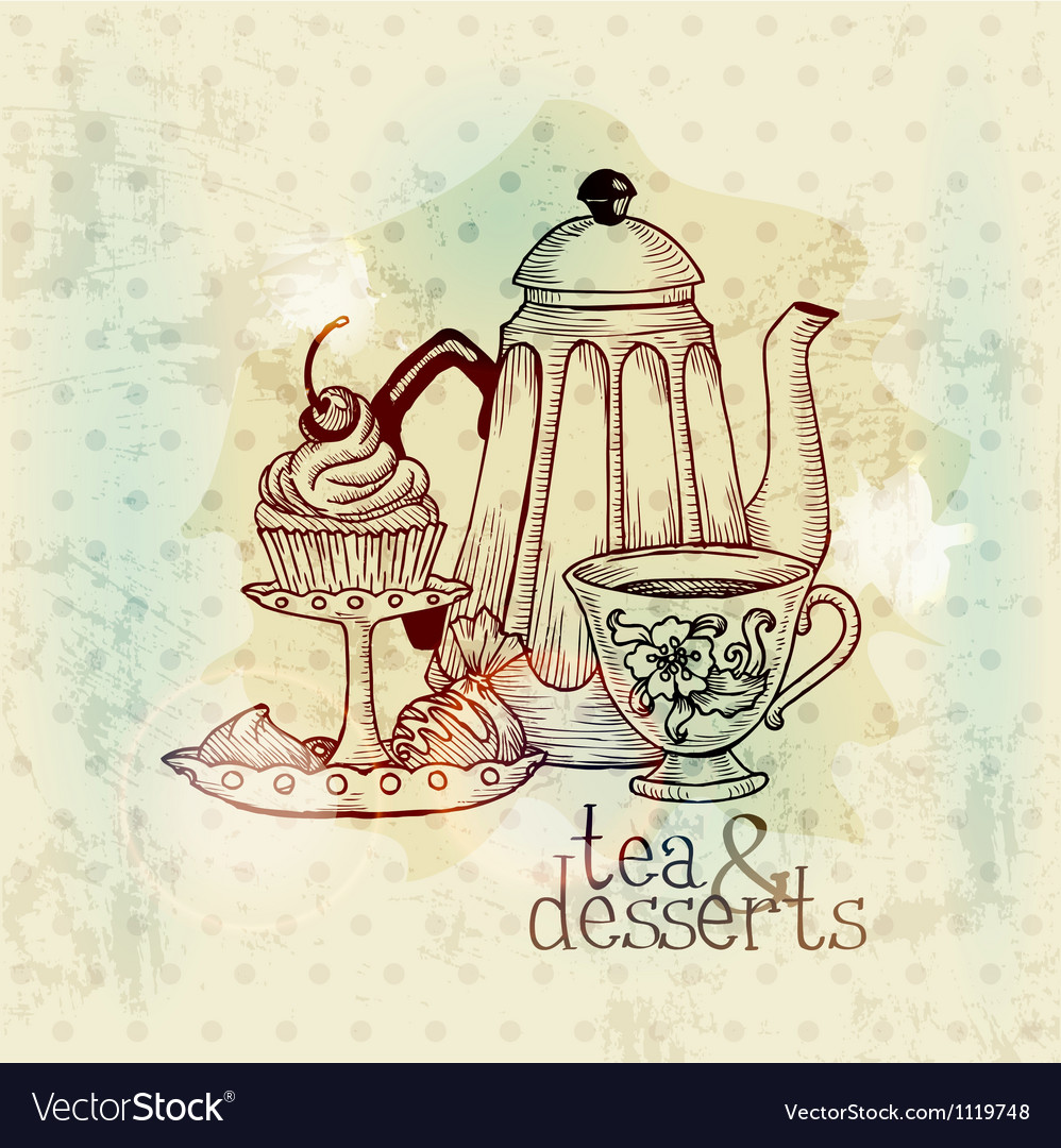 Tea and desserts - vintage menu card Royalty Free Vector