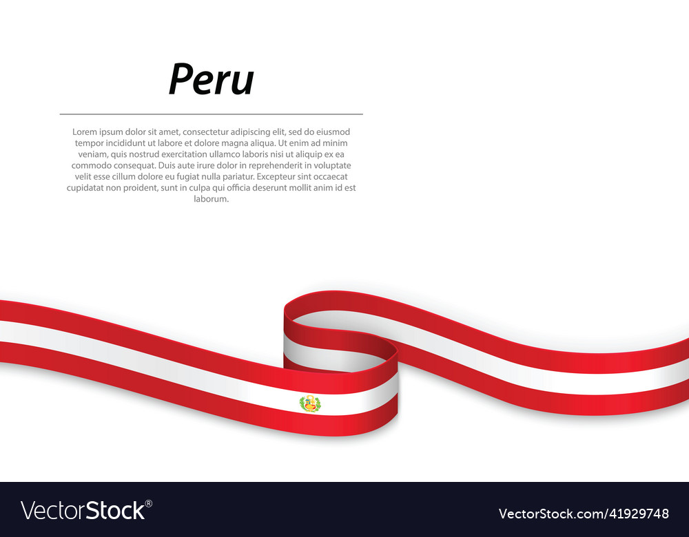 Waving ribbon or banner with flag of peru