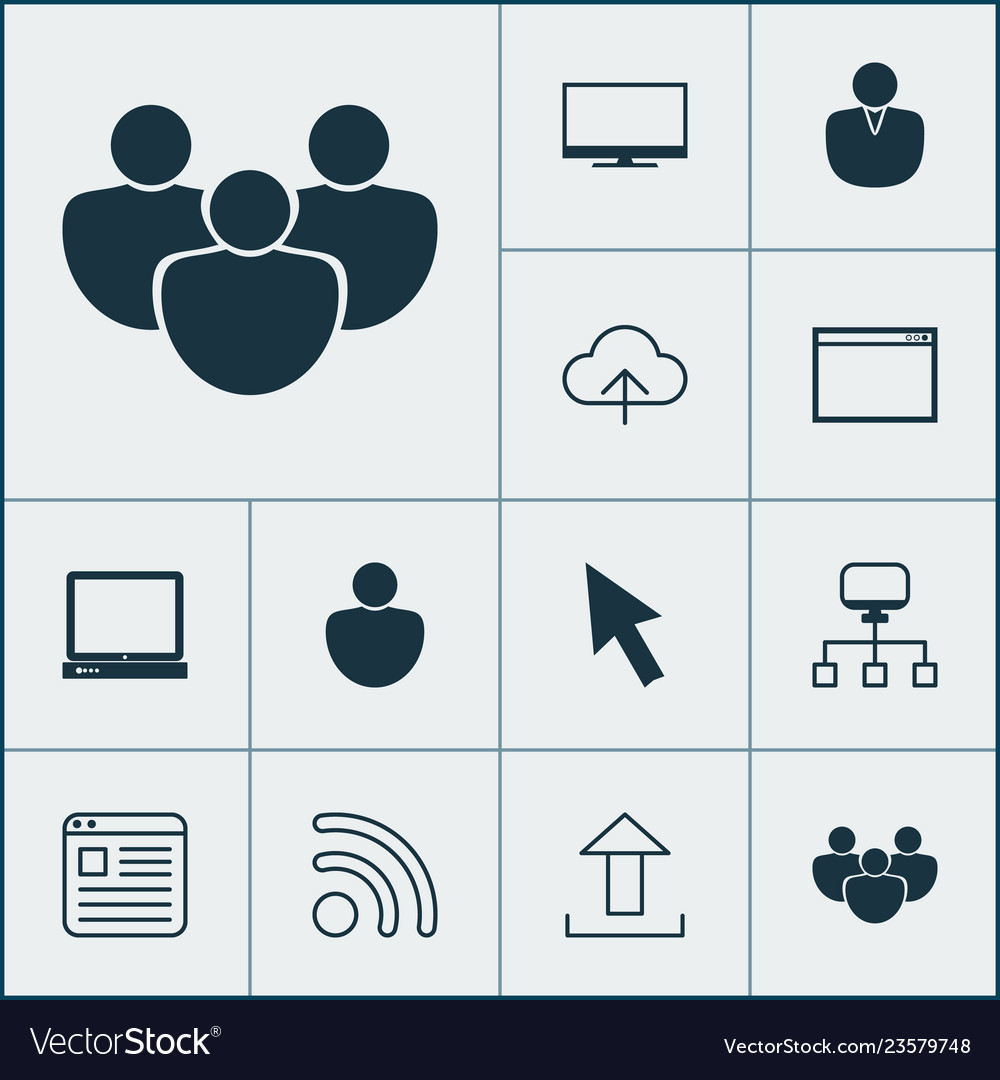 Web icons set with upload desktop computer user vector image Web icons set with upload desktop computer user