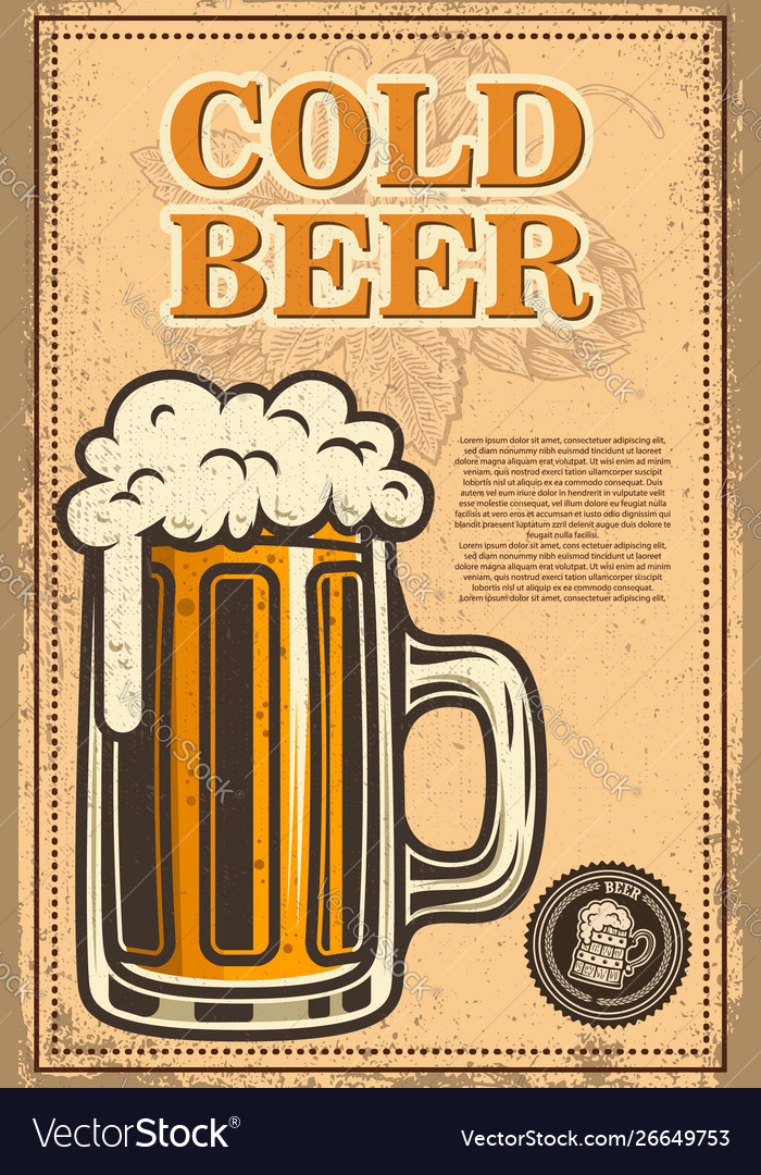 Beer poster template with mug and hop design Vector Image