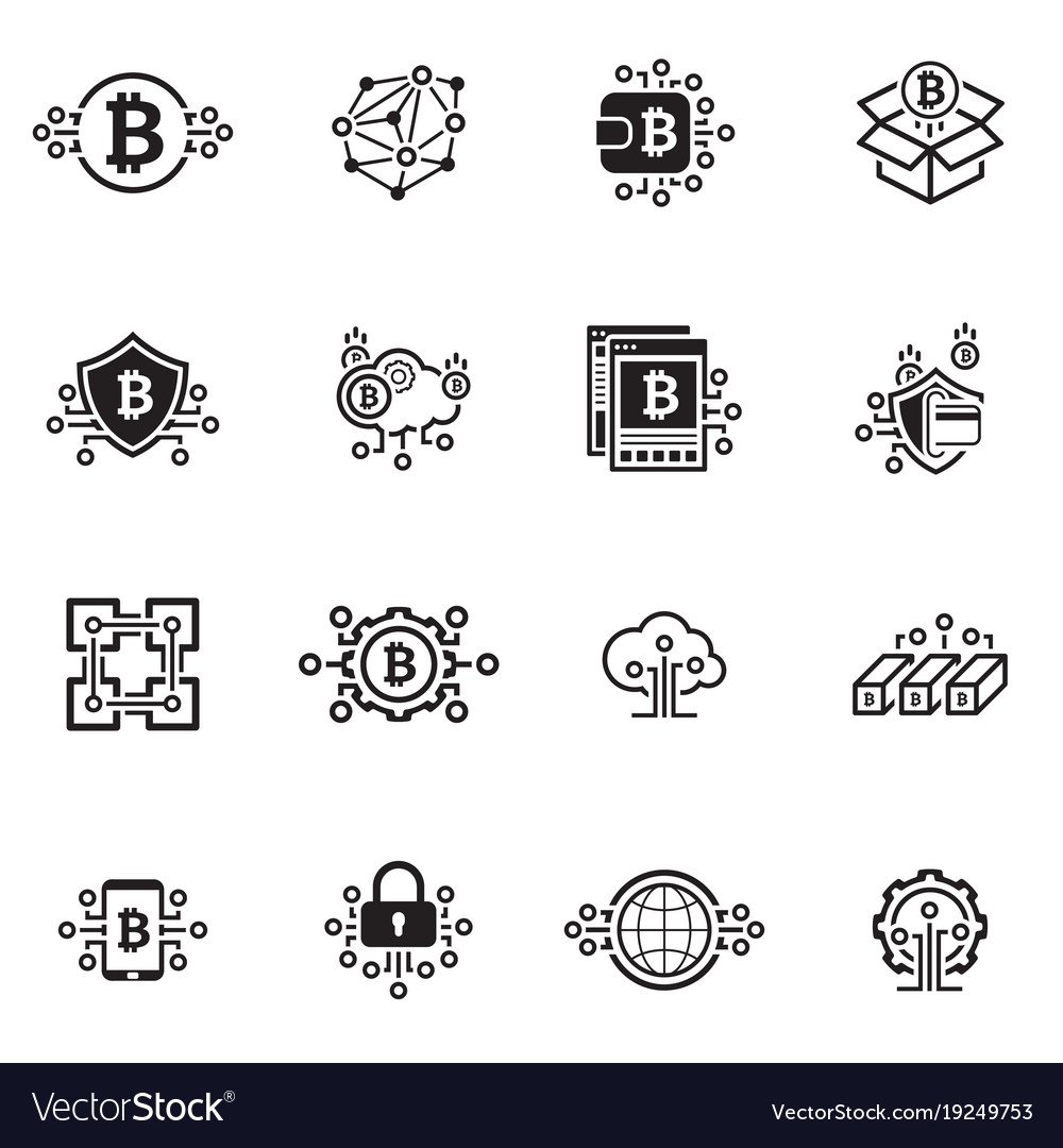 Bitcoin and blockchain cryptocurrency icons