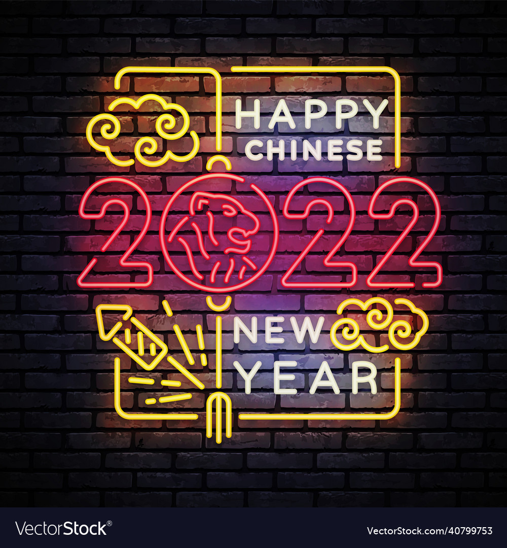 Chinese new year 2022 year of the tiger in neon vector image Chinese new year 2022 year of the tiger in neon