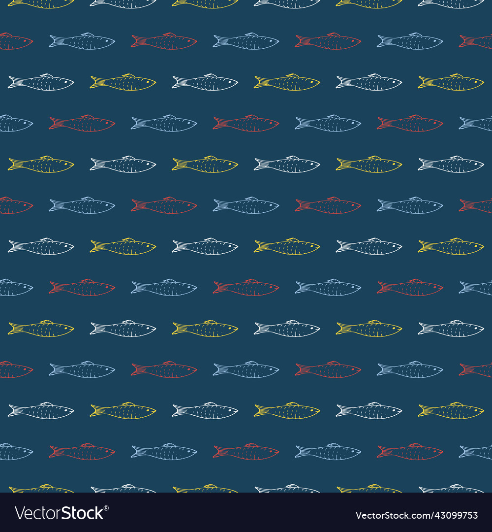 Fish seamless pattern cartoon doodle Royalty Free Vector