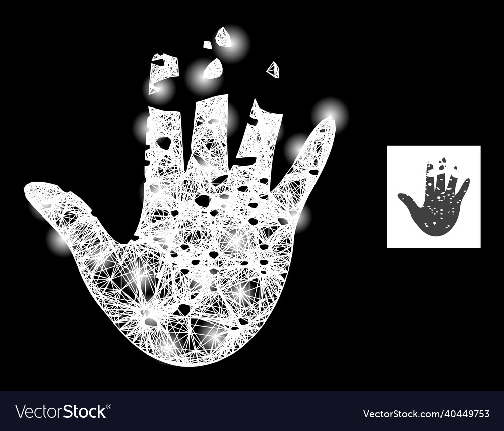 Flare net mesh destructed hand with lightspots vector image Flare net mesh destructed hand with lightspots