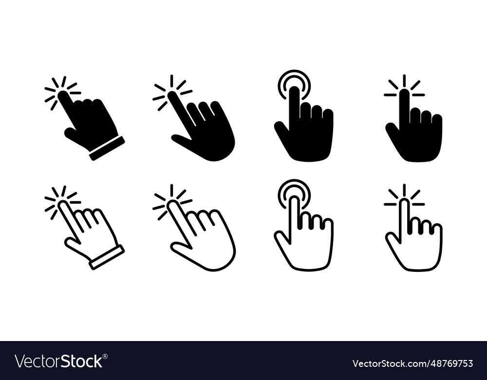 Hand click icon clicking finger pointer vector image Hand click icon clicking finger pointer