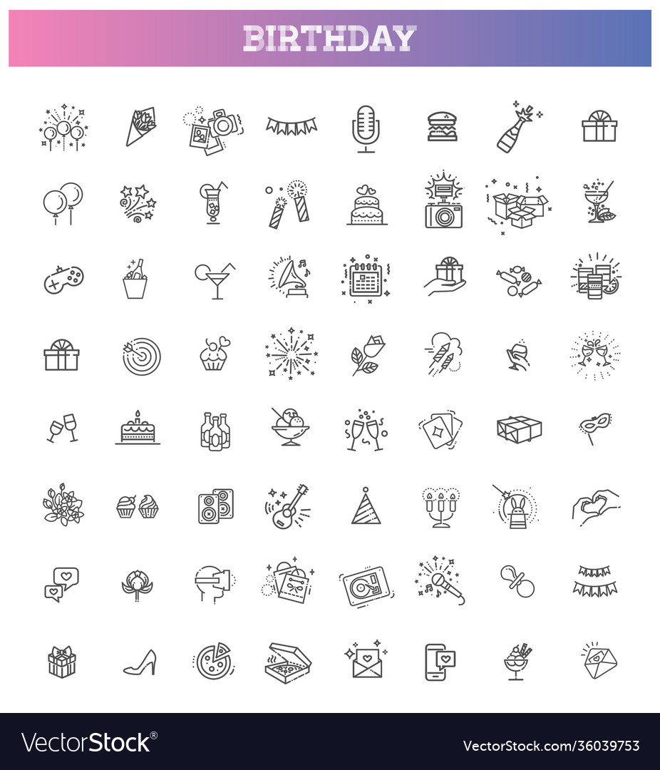 Happy birthday party line icon set vector image Happy birthday party line icon set
