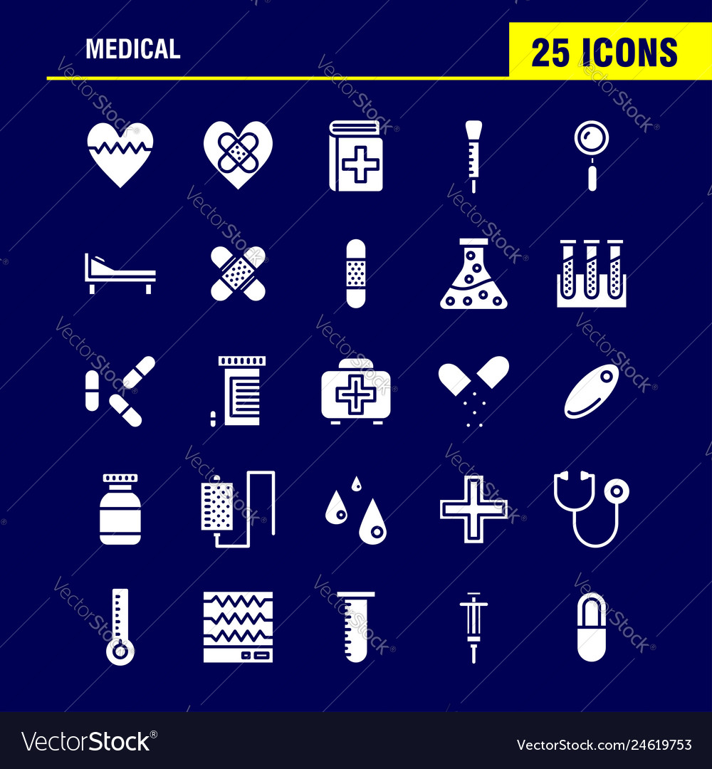 Medical solid glyph icon pack for designers