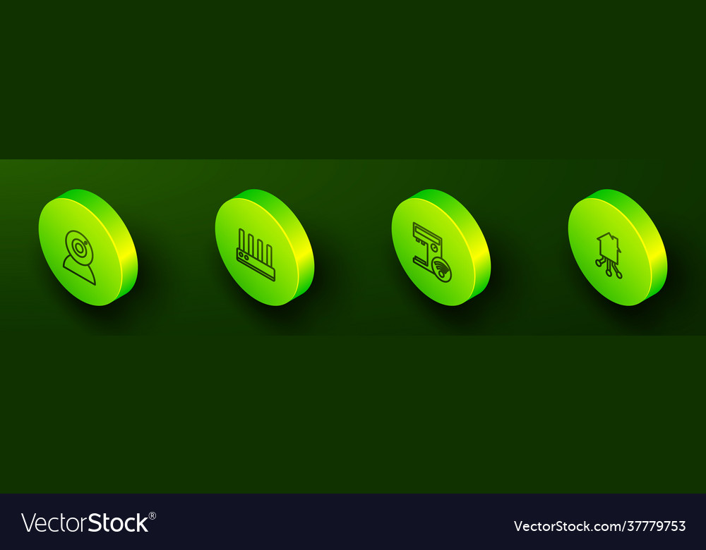 Set isometric line web camera router and wi-fi vector image Set isometric line web camera router and wi-fi