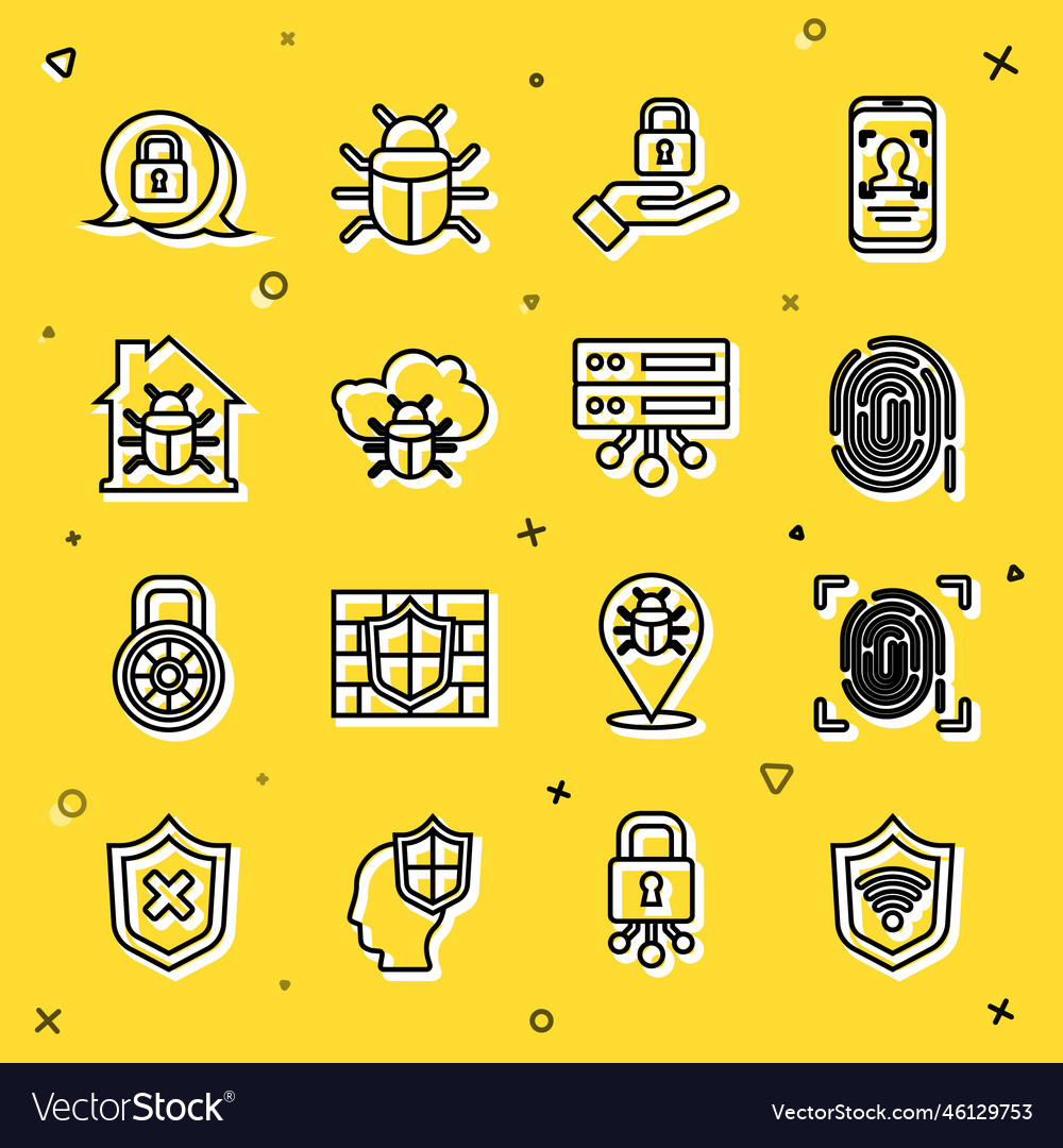 Set line shield with wifi wireless fingerprint vector image Set line shield with wifi wireless fingerprint