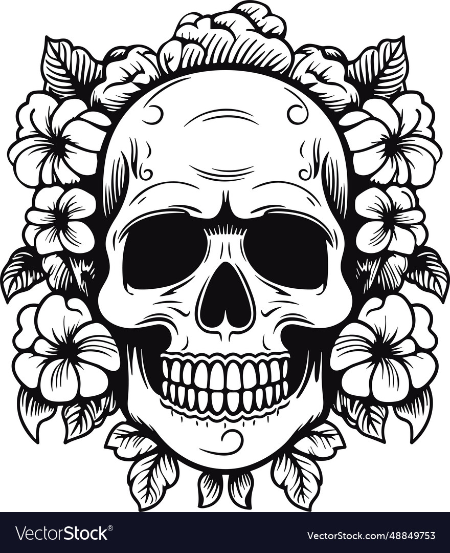 Skulls with flowers human skull portrait