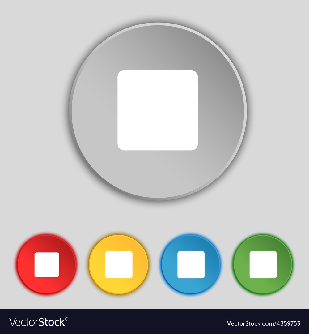 Stop button icon sign symbol on five flat buttons